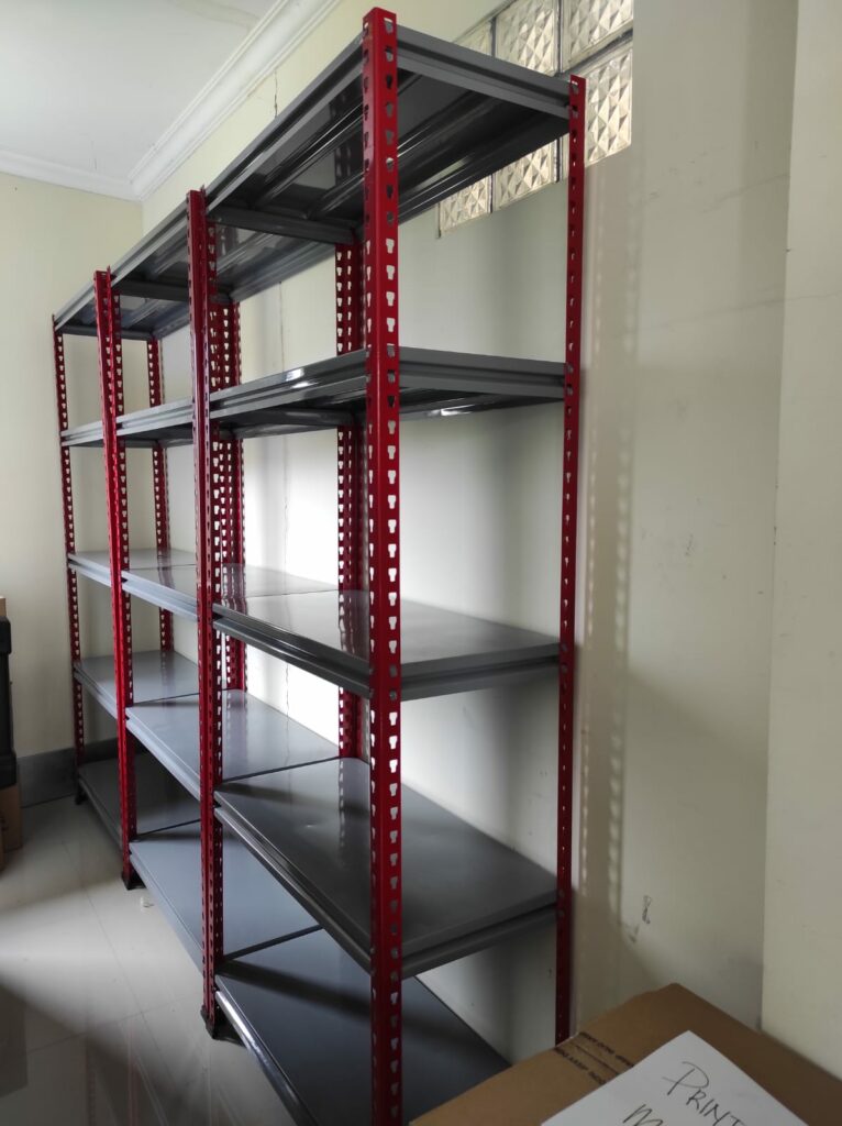 RAK BESI SIKU LUBANG GUDANG SLOTTED ANGLE TIPE STALLUM 100 | KAPASITAS 80 KG/ LEVEL, TINGGI 1500 CM S/D 2400 CM | WARNA CUSTOM | RAJA RAK SUPERMARKET