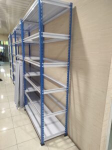 RAK BESI SIKU LUBANG GUDANG SLOTTED ANGLE TIPE STALLUM 100 | KAPASITAS 80 KG/ LEVEL, TINGGI 1500 CM S/D 2400 CM | WARNA CUSTOM | RAJA RAK SUPERMARKET
