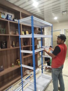 RAK BESI SIKU LUBANG GUDANG SLOTTED ANGLE TIPE STALLUM 100 | KAPASITAS 80 KG/ LEVEL, TINGGI 1500 CM S/D 2400 CM | WARNA CUSTOM | RAJA RAK SUPERMARKET