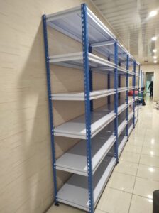 RAK BESI SIKU LUBANG GUDANG SLOTTED ANGLE TIPE STALLUM 100 | KAPASITAS 80 KG/ LEVEL, TINGGI 1500 CM S/D 2400 CM | WARNA CUSTOM | RAJA RAK SUPERMARKET