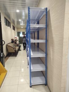 RAK BESI SIKU LUBANG GUDANG SLOTTED ANGLE TIPE STALLUM 100 | KAPASITAS 80 KG/ LEVEL, TINGGI 1500 CM S/D 2400 CM | WARNA CUSTOM | RAJA RAK SUPERMARKET