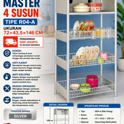 RAK PIRING MASTER 4 SUSUN TIPE R04-A UKURAN 72×43,5×146 CM | RAJA RAK SUPERMARKET