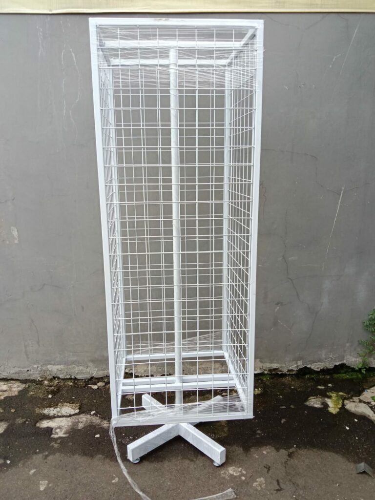 RAK PUTAR DISPLAY AKSESORIS / MERCHANDISE 4 SISI BESAR, WARNA PUTIH, UKURAN 50x50x130 CM