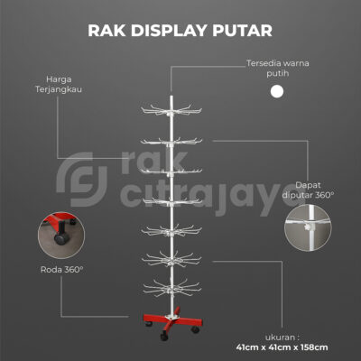RAK DISPLAY PUTAR PRODUK AKSESORIS TIPE MATAHARI 7 SUSUN, WARNA MERAH & PUTIH, UKURAN 41×41×158 CM