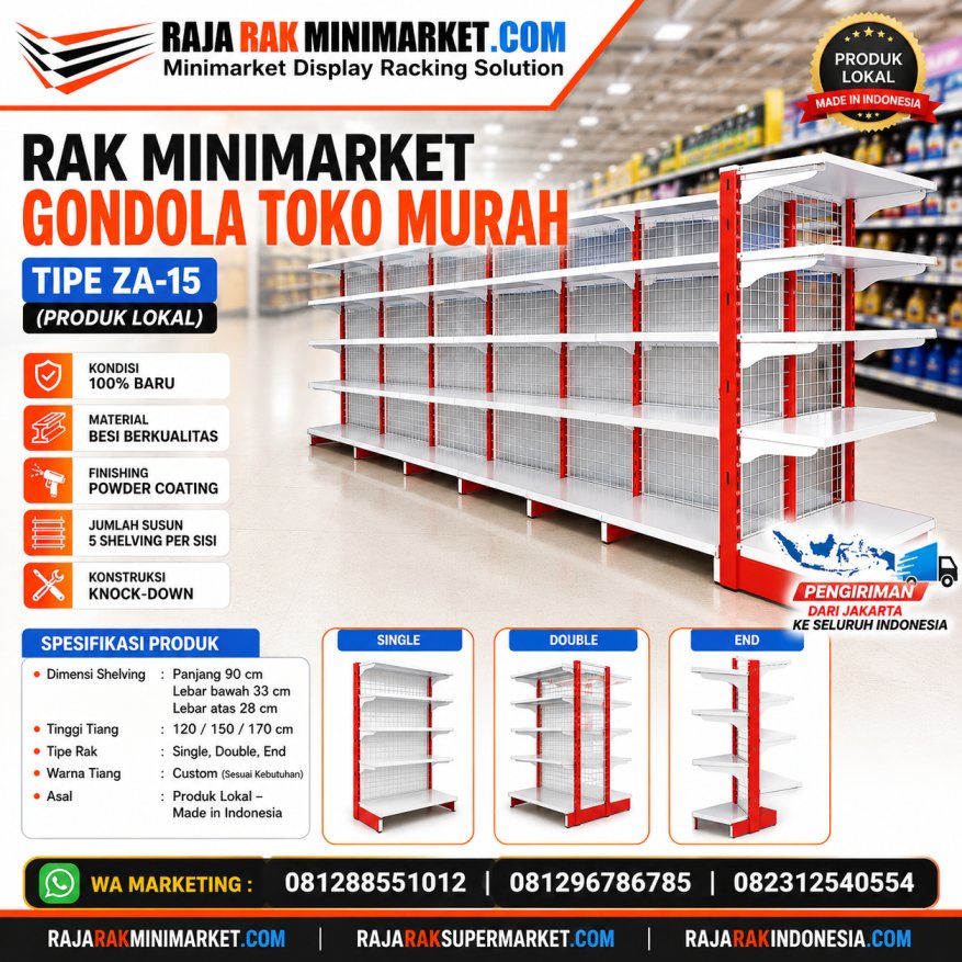 RAK MINIMARKET GONDOLA TOKO MURAH TIPE ZA-15: Solusi Hemat & Efisien untuk Display Produk Toko Anda | Raja Rak Supermarket