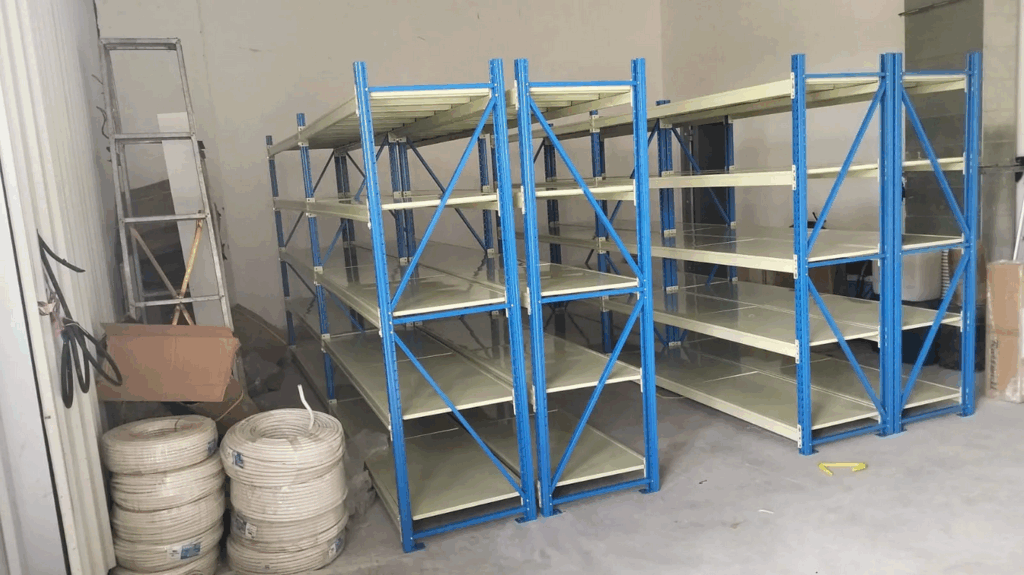 RAK BESI GUDANG MEDIUM DUTY SUSUN SERBAGUNA TIPE RR‑500 KAPASITAS 500KG/LEVEL SHELVING X 4 SHELVING ATAU 2 TON/UNIT | UKURAN PxL (200x60 CM) x Tinggi (200,250,300 CM) | RAJA RAK SUPERMARKET | KIRIM KE SELURUH INDONESIA