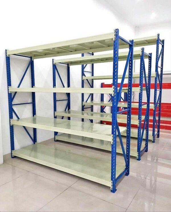 RAK BESI GUDANG MEDIUM DUTY SUSUN SERBAGUNA TIPE RR‑500 KAPASITAS 500KG/LEVEL SHELVING X 4 SHELVING ATAU 2 TON/UNIT | UKURAN PxL (200x60 CM) x Tinggi (200,250,300 CM) | RAJA RAK SUPERMARKET | KIRIM KE SELURUH INDONESIA