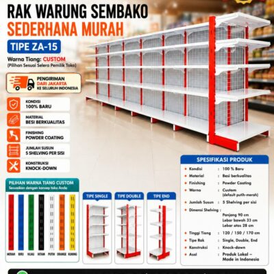 RAK WARUNG SEMBAKO SEDERHANA MURAH TIPE ZA-15 UNTUK TOKO & MINIMARKET KECIL
