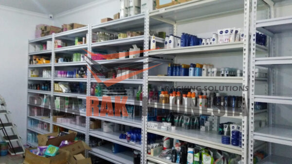 RAK BESI SIKU LUBANG BOLTLESS SLOTTED ANGLE TIPE GTM-100 UKURAN 118x55x240 CM, 5 SUSUN SHELVING, WARNA PUTIH | RAJA RAK SUPERMARKET