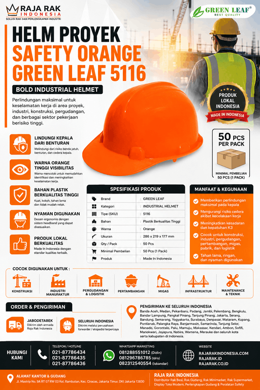 HELM PROYEK SAFETY ORANGE GREEN LEAF 5116 (BOLD INDUSTRIAL HELMET): Helm Proyek Safety Berkualitas untuk Perlindungan Maksimal di Area Kerja